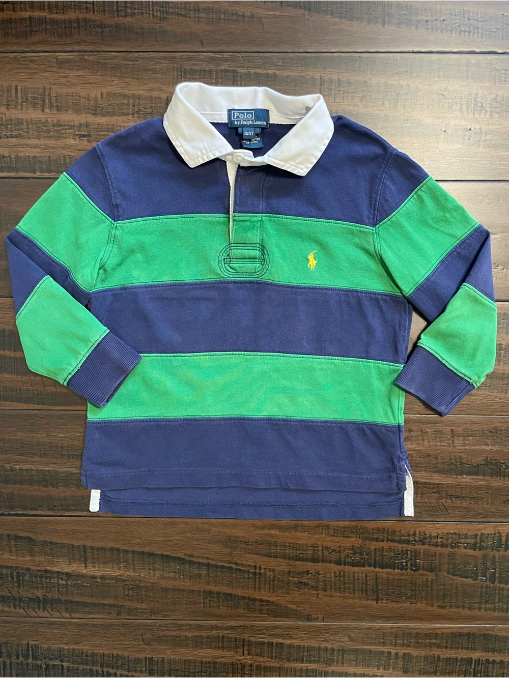 Polo Ralph Lauren Navy and Green Stripe Rugby Shirt